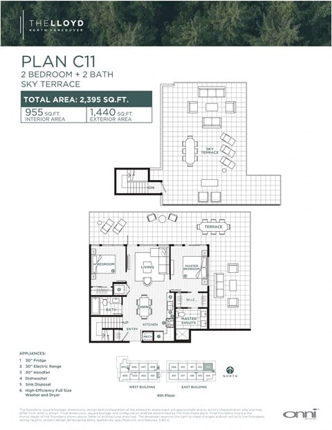 Floor plan for 2 beds, 2 baths, 862 sqft